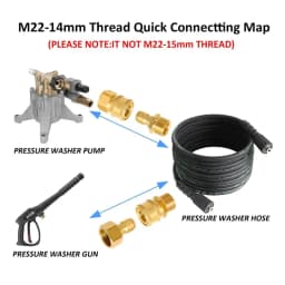 Pressure Washer Quick Connect Kit M22 14mm to 3/8 Hose Fitting, Brass 5000PSI Adapter Set for Power Washer Gun Hose Pump