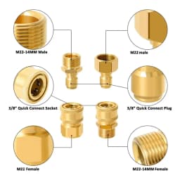 Pressure Washer Quick Connect Kit M22 14mm to 3/8 Hose Fitting, Brass 5000PSI Adapter Set for Power Washer Gun Hose Pump