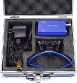 High Power 2.5X 3.5X Loupes Magnifier with 5W LED Headlight Plug in Clip Filter Light and Aluminum Protection Box