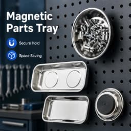 Round Square Magnetic Bowl, Stainless Steel Parts Tray, Durable, Holds Screws Nuts Bolts, Easy Access, Prevents Loss, Workshop