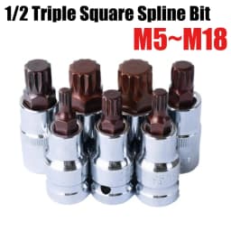 12-Point Triple Square Spline Bit Socket Set M5 M6 M8 M10 M12 M14 M16 M18 1/2inch Drive CR V Steel Bit Socket Set Auto Tool Kit