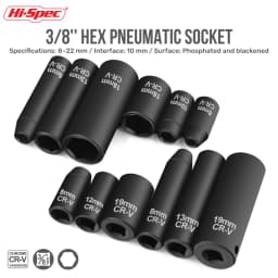 Hi-Spec 27PCS 3/8 Inch Hex Socket Set Impact Socket Set CR-V Steel Black Phosphated 8-22mm for Auto Repair Garage Hand Tools