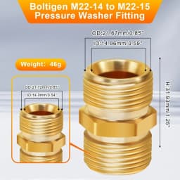 Brass M22 Hose Connector 15mm Female to 14mm Male, High Pressure Washer Extension Coupler Adapter for Power Washer Hose