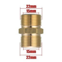 Brass M22 Hose Connector 15mm Female to 14mm Male, High Pressure Washer Extension Coupler Adapter for Power Washer Hose