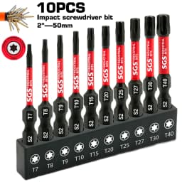 10-Piece Set of T7-T40 Torx Screwdriver Bits, S2 Steel, Magnetic, Non-Slip, 50mm Extended, Impact-Resistant, Specialized for Auto Repair and Home Appliance Maintenance