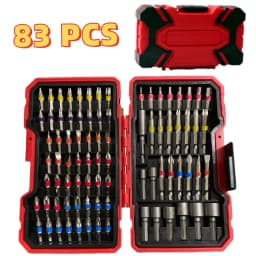 83Pcs Impact Driver Drill Bit Set with Magnetic Nut Driver, S2 Steel Cross Slot, Slotted, Square, Star, Hex, TORX Bits
