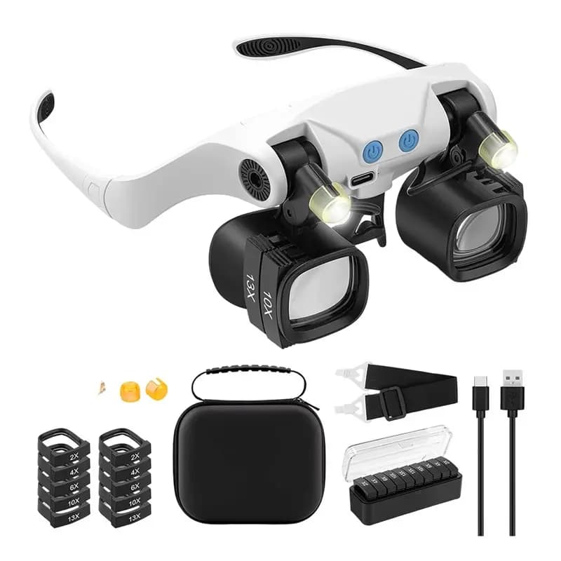 LED Light Magnifying Glasses For Close Work, electronic repair magnifying glass Hands Free Magnifier With 14 Interchangeable