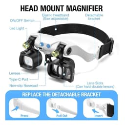 LED Light Magnifying Glasses For Close Work, electronic repair magnifying glass Hands Free Magnifier With 14 Interchangeable