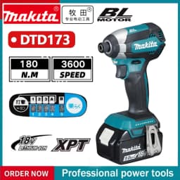 2025 Makita DTD173 bule 18v Brushless Lithium-ion Impact Driver Power Tool Multifunctional Tool, Drill Bit, Power Tool