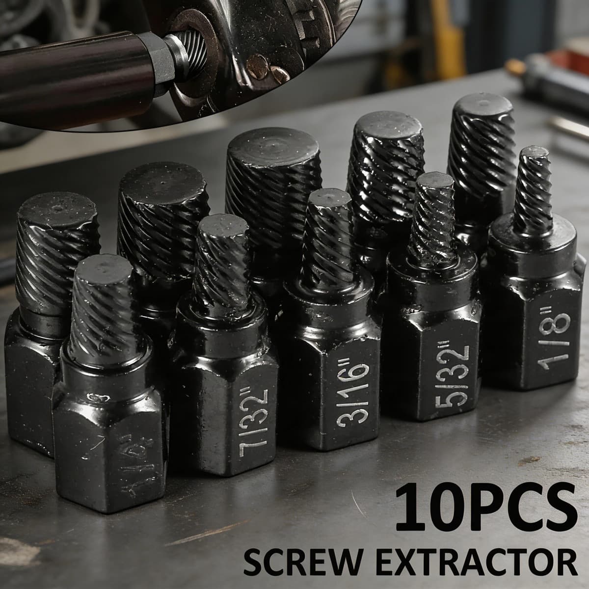 10Pcs Alloy Steel Screw Extractor Kit, Multi-Spline Damaged Screw Bolt Stud Remover Easy Out Drill Bits