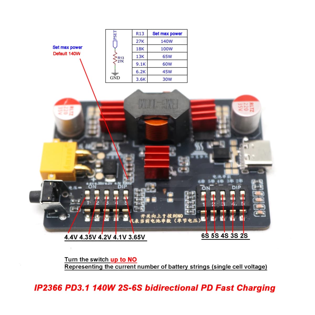 PD3.1 140W 2S-6S Bidirectional PD Fast Charging 3S 4S 5S Lithium Battery Li-ion Lifepo4 BMS Charger Discharger Power Bank Module