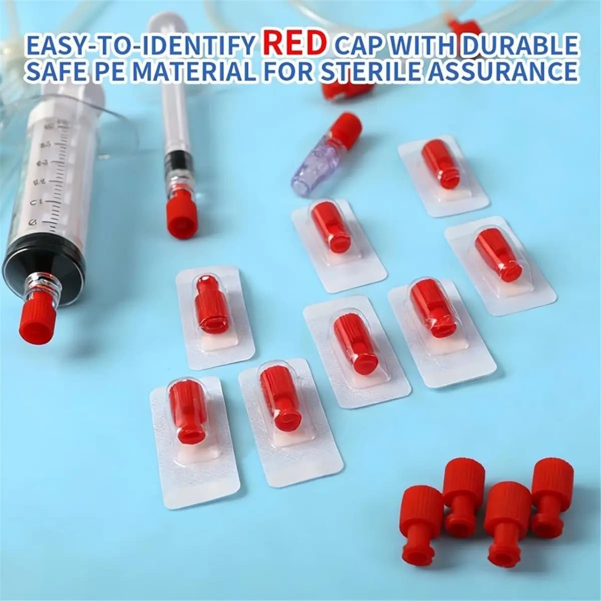Time Saving 100pcs Luer Stopper Red Closing ConesSterile Cap Dual Function Luer Lock Caps for Male/Female Connectors Syringes Ti