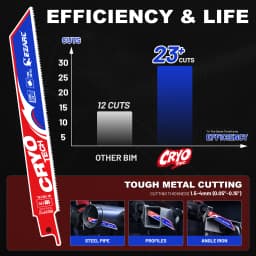EZARC 5Pcs Reciprocating Saw Blades, Bi-Metal Cryo Tech Sabre Saw Blades for Metal Cutting, 18TPI 6''(150mm)/9''(225mm) Cut Tool