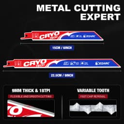 EZARC 5Pcs Reciprocating Saw Blades, Bi-Metal Cryo Tech Sabre Saw Blades for Metal Cutting, 18TPI 6''(150mm)/9''(225mm) Cut Tool