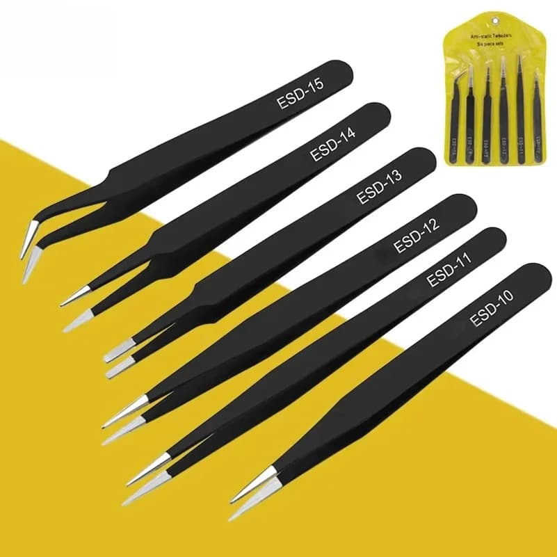 6pcs anti-static stainless steel tweezers set repair repair tool set anti-static hand tool set for model making