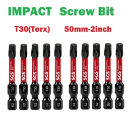 2inch (50mm) Strong Impact Magnetic Electric Screwdriver Bit Set, Torx Type Screwdriver Bits, S2 Alloy Steel, T30 Star Screwdriver Bit Set
