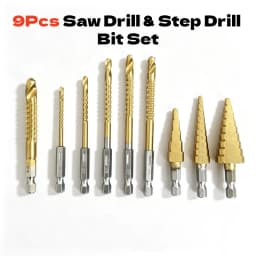 9Pcs Titanium Coated Step Drill & Saw Drill Bit Set, Hex Shank Multi-Functional Hole Opening Drilling Bits for Wood Metal Plasti