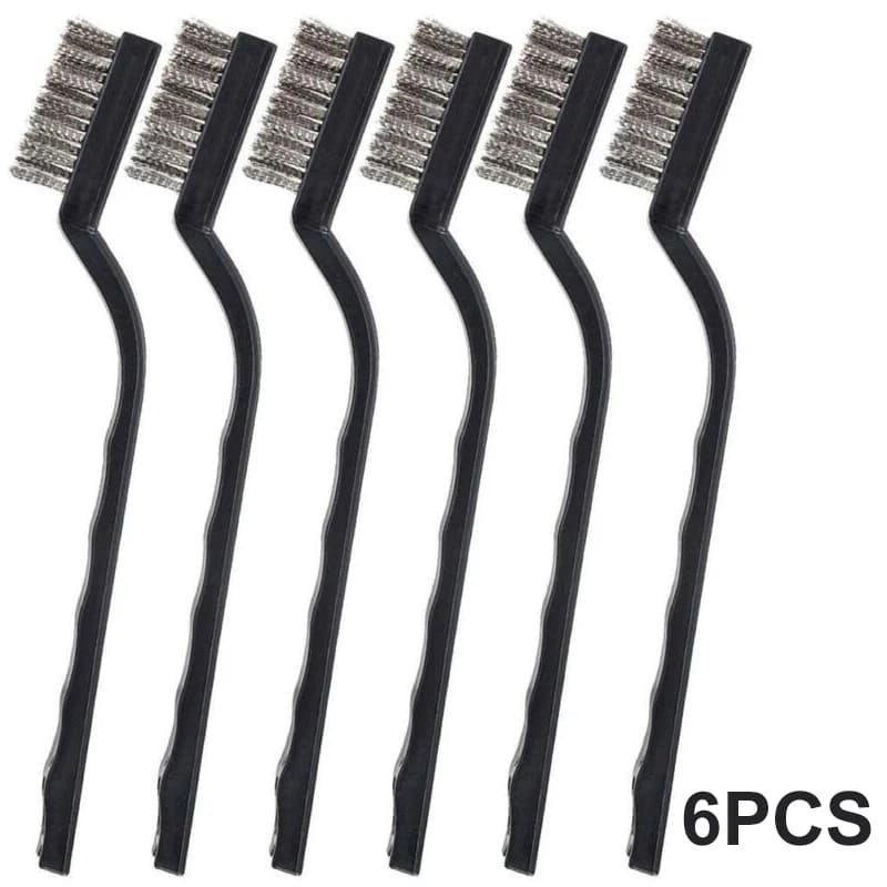 Stainless Steel Wire Brush Set Of 6 Small Hand Scrub Brushes For Cleaning Rust Metal Parts And Machinery 5.1 Inch