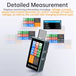 ALIENTEK C0 USB Tester Fast Charging Protocol Analyzer PD3.2 QC4.0 Power Meter Voltmeter Ammeter 16Bit ADC 216W for Laptop Phone