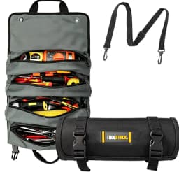 Toolstack Roll Up Tool Bag Canvas Tool Organizer with 4 Zipper Pockets And Strap Hanging Tool Zipper Carrier Tote