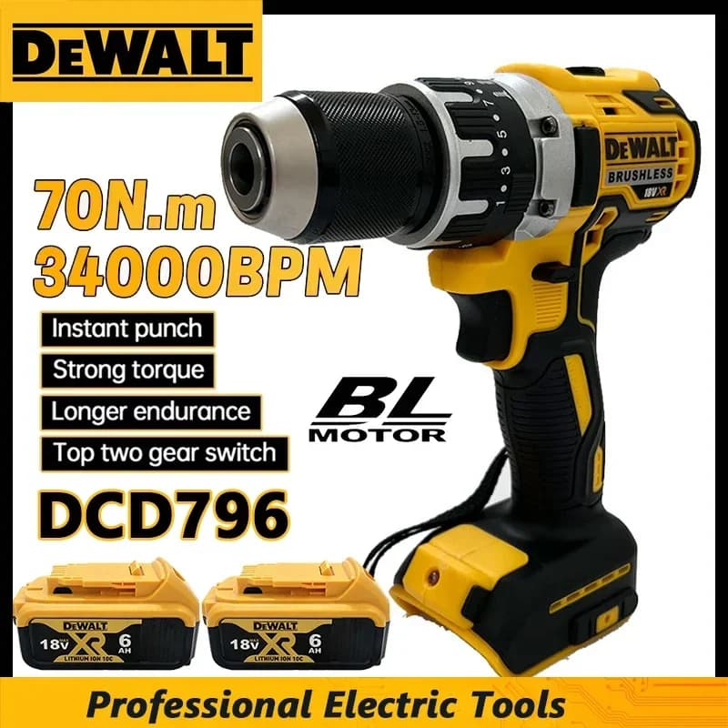 Dewalt DCD796 Cordless Brushless Impact Drill Brushless Drill Multifunctional Rechargeable Portable 18V Battery Power Tools