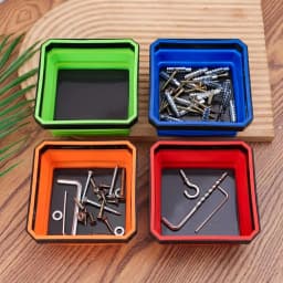 4.5Inch Magnetic Parts Tray Square Silicone Foldable Collapsible Suction Bowls Storage Holder for Bolts Nuts Washers Pins Screw