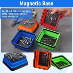 4.5Inch Magnetic Parts Tray Square Silicone Foldable Collapsible Suction Bowls Storage Holder for Bolts Nuts Washers Pins Screw