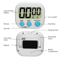 1pc Magnetic LCD Kitchen Timer Digital Count Up/Down Stopwatch for Cooking Baking Stud Sports Shower Visual Timer with Alarm