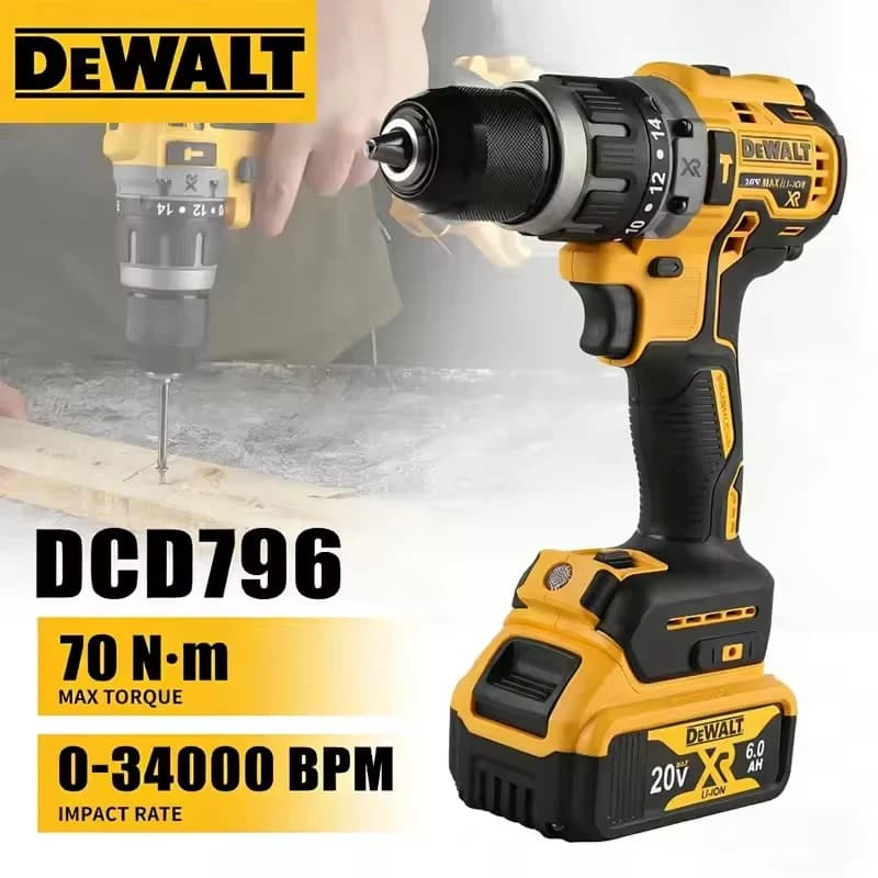 DEWALT DCD796 Cordless Brushless Impact Drill 18V Multifunctional Rechargeable Portable Power Tools with 18V Battery