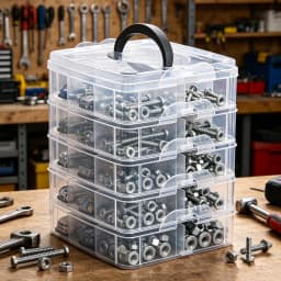 1pc Stackable Plastic Hardware Storage Box, Multi-Layer Screw Bolt Parts Sorting Box Portable Handheld Desktop Parts Storage Box