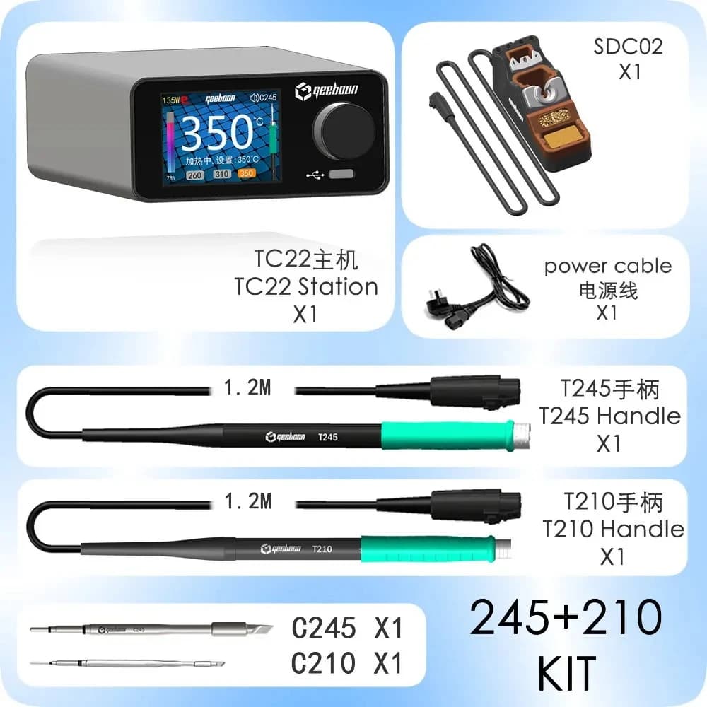 GEEBOON TC22 240W Soldering Station Kit with SDC02 Soldering Iron Stand + T245/T210 Handle + C245/C210 Soldering Iron Tip New