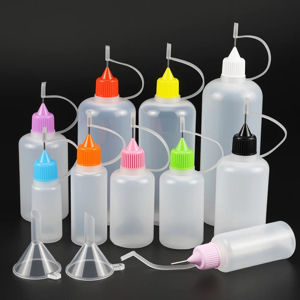 5pcs 10ml-120ml Precision Tip Applicator Bottles NeedleTip Squeeze Glue Bottles with 2 Mini Funnels for DIY Paint Paper Quilling