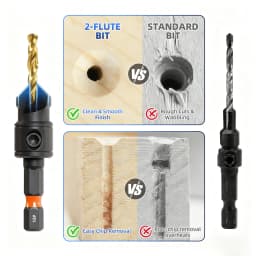 11pcs Countersink Drill Bit Set with L-Wrench - Includes #4, #6, #8, #10, #12 Sizes, Coated, for Woodworking