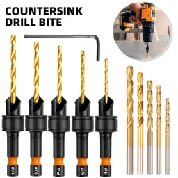 11pcs Countersink Drill Bit Set with L-Wrench - Includes #4, #6, #8, #10, #12 Sizes, Coated, for Woodworking