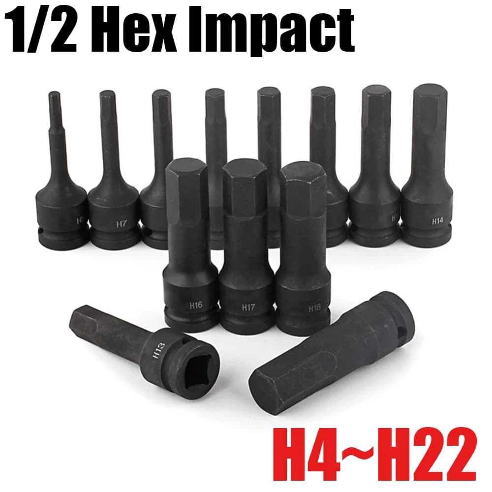 1/2inch Impact Hex Socket Electric Drill Socket Adapter Air Impact Wrench Hex Head Socket H4~H22 Screw Tap Socket Adapter