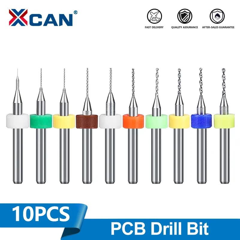 XCAN 10pcs 0.1-3.175mm PCB Drill Bit 3.175 Shank Micro Carbide Drill Bit Set For Printed Circuit Board Wood Modeling