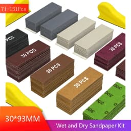 Micro Detail Sander Paper Kit 71-131Pcs Wet Dry Sandpaper Assorted Grit 3.5”x 1”Hand Sanding Block with Hook and Loop Sanding