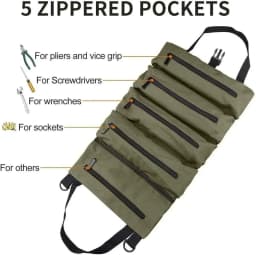 Heavy-Duty Roll-Up Tool Bag - Oxford Fabric Multi-Tool Organizer All-in-One Garage Storage for Mechanics/Electricians/Carpenters