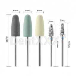 8Pcs Resin Base Acrylic Polishing Kit 6Pcs Silicone Rubber + 2Pcs Tungsten Carbide Polishing Heads 2.35mm Shank for Craft Fin