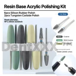 8Pcs Resin Base Acrylic Polishing Kit 6Pcs Silicone Rubber + 2Pcs Tungsten Carbide Polishing Heads 2.35mm Shank for Craft Fin