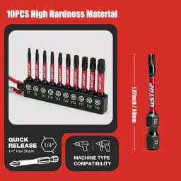 Ustop, 10-Piece Set of Anti-Tamper Star-Shaped Impact Bits with Carabiner Clip, Type Tt7-T40, 50mm Long, Magnetic Safety Torx Bits, S2 Steel Material, Compatible with Electric Drills and Screwdrivers