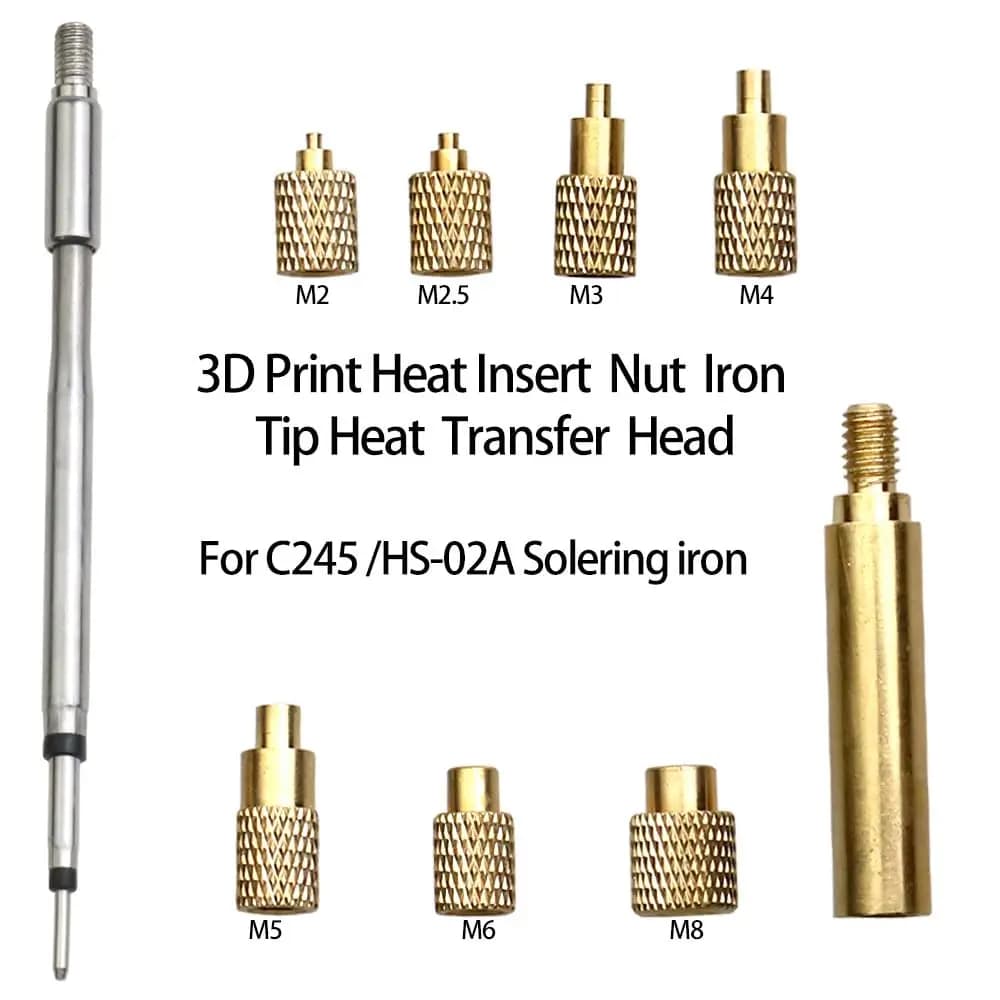 C245/HS-02A Soldering Iron Tip Heat Set Insert Thread Head M2-M8 Brass Insert Nut Insertion Tools Kit for 3D Printing & Plastic