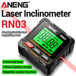 ANENG RN03 Inclinometer 0.05°Resolution Laser Level Angle Gauge with 4-Sided Magnet LCD Backlight Rechargeable 350mAh Battery