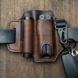 Multitool Sheath for Belt, Sheath for Men, PU Leather EDC Pocket Organizer with Pen Holder, Key Fob, Flashlight Sheath