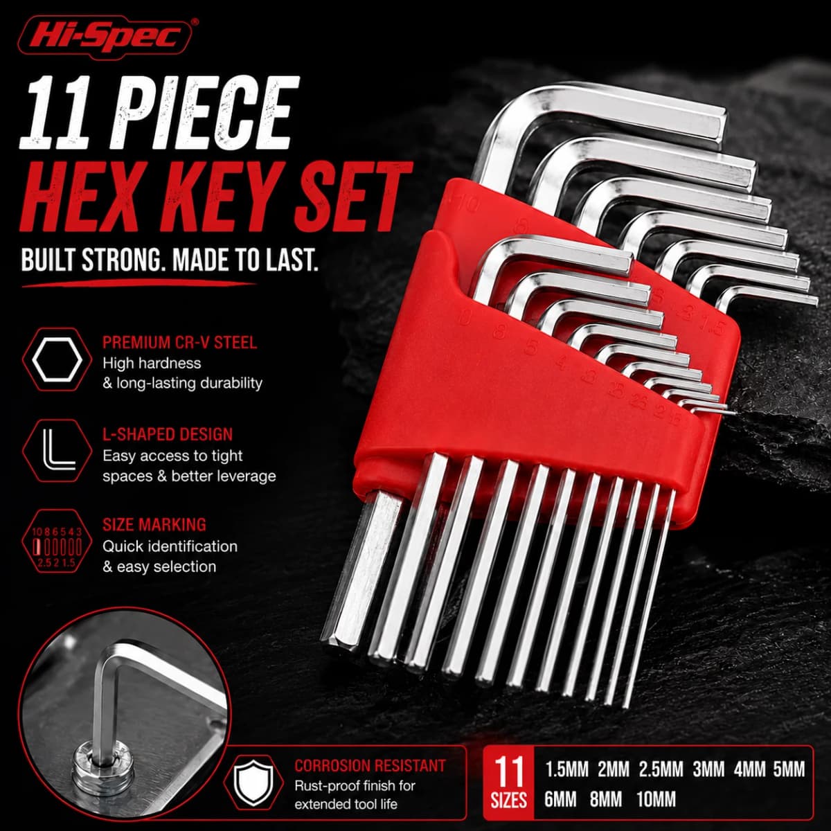 Metric Allen Wrench Set 5 8 11PCS L Handle Hex Key Short Arm Design S2 Steel Compact Transport Storage Rack for Home Auto Repair