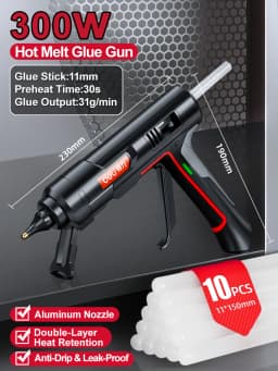 40W-300W Hot Melt Glue Gun with 10pcs Sticks 7mm or 11mm Home Repair Industrial Seal Crafting Multi-Wattage Fixed Power Tool