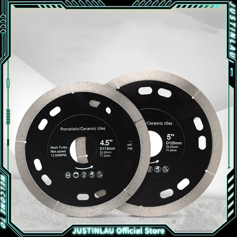 JUSTINLAU 105/115/125mm Diamond Blade CONTINUOUS RIM for Thin Cutting Wet Cutting Porcelain Ceramic Tiles Saw Blade Cutting Disc