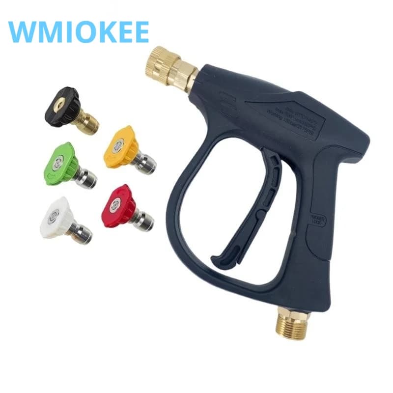 Short Handle High Pressure Washer Gun Single Water Gun Aluminum Alloy with 5 Nozzles & Karcher Adapter for Car Washing Garden