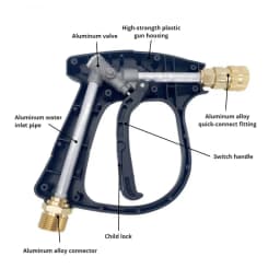 Short Handle High Pressure Washer Gun Single Water Gun Aluminum Alloy with 5 Nozzles & Karcher Adapter for Car Washing Garden