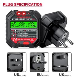 HABOTEST HT107 Pro Socket Tester Voltage Test Socket Detector EU Plug Ground Zero Line Plug Polarity Phase Check